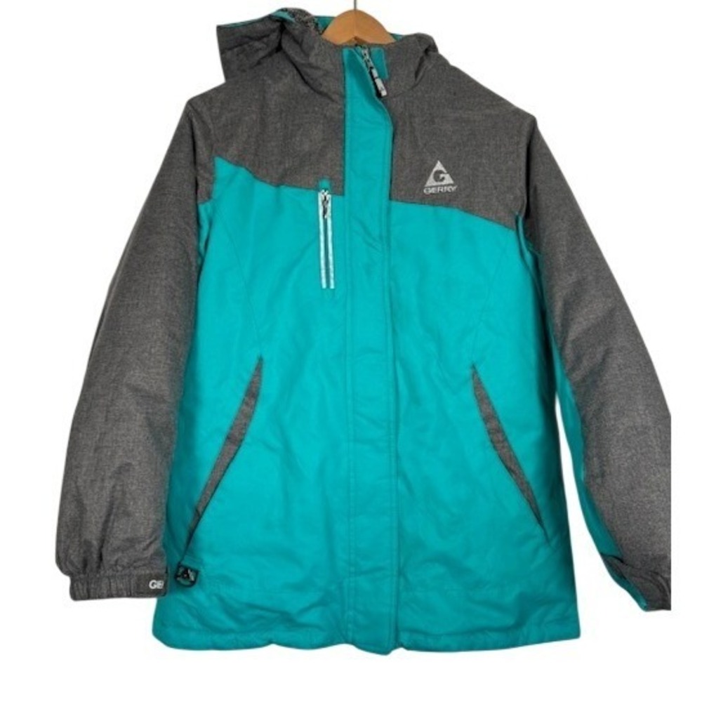 Gerry Colorblock‎ Hooded Ski Snowboard Jacket Teal Gray Youth L 14 16